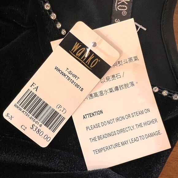 Wanko Black Velvet Evening Set Rhinestone Trim Stretch Top & Pants Outfit S NWT - Picture 5 of 10